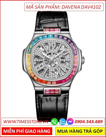 Đồng Hồ Nữ Davena Automatic Mặt Vuông Rainbow Dây Da (32mm)