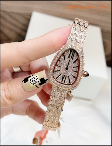 Đồng hồ Nữ Davena Mặt Đầu Rắn Full Đá Swarovski Rose Gold (32mm)