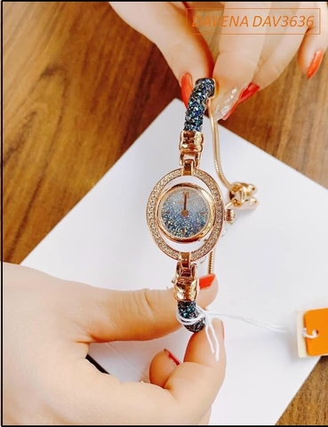 Đồng hồ Nữ Davena vòng lắc tay đính đá Swarovski Rose Gold (32mm)