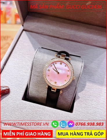 Đồng Hồ Nữ Gucci Diamantissima Mặt Hồng Đính Đá Dây Da (32mm)