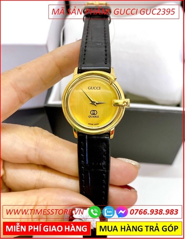 Đồng Hồ Nữ Gucci Mặt Tròn Vàng Gold Dây Da (26mm)