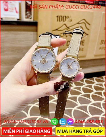 Đồng Hồ Nữ Gucci Timeless Mặt Trắng Dây Da Nâu (29mm-36mm)