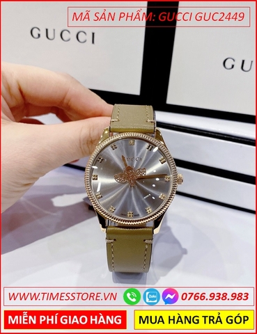 Đồng Hồ Nữ Gucci Timeless Mặt Xám Dây Da Nâu (29mm-36mm)