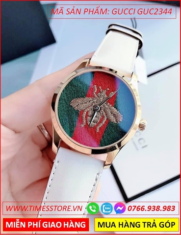 Đồng Hồ Nữ Gucci Unisex Mặt Con Ong Dây Da Trắng (38mm)