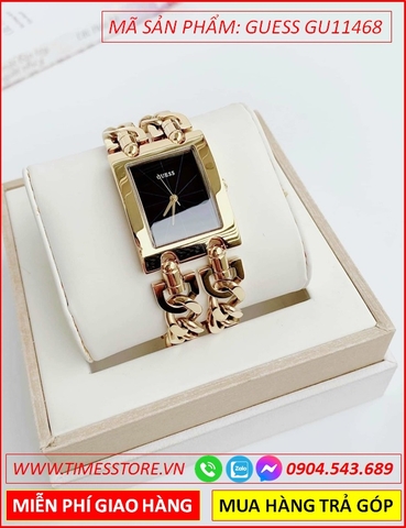 Đồng Hồ Nữ Guess Mặt Chữ Nhật Đen Dây Mắt Xích Vàng Gold (28mm)