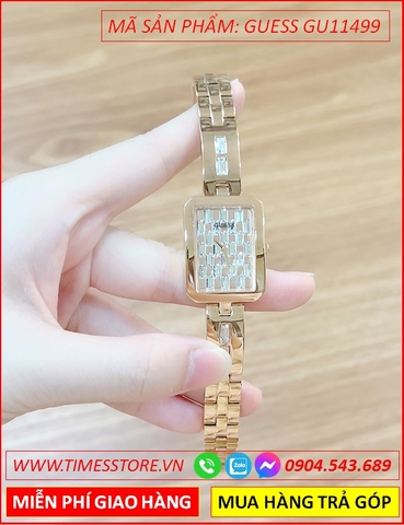 Đồng Hồ Nữ Guess Mặt Chữ Nhật Đính Pha Lê Dây Kim Loại Vàng Gold (32mm)