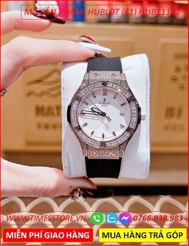 Đồng hồ Nữ Hublot F1 Big Bang Rose Gold Đính Đá Dây Silicone Đen (34mm)