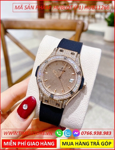 Đồng hồ Nữ Hublot F1 Classic Full Đá Rose Gold Dây Silicone Đen (34mm)