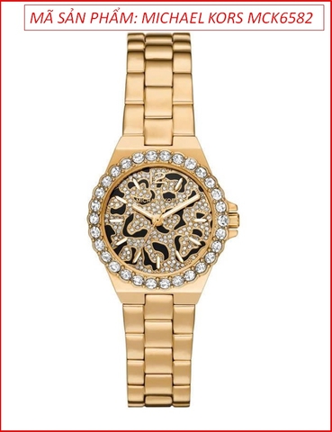 Đồng hồ Nữ Michael Kors Lenox Mặt Hình Báo Đính Đá Dây Kim Loại Vàng Gold (30mm)