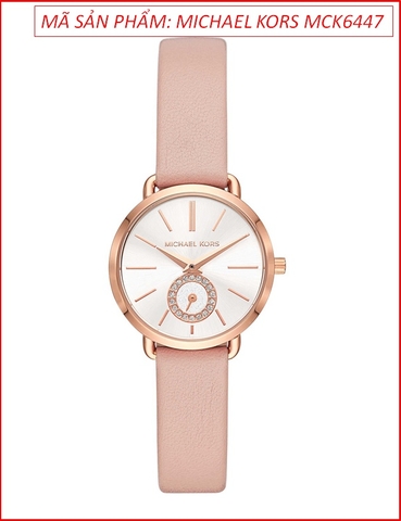 Đồng hồ Nữ Michael Kors Portia Mặt Tròn Trắng Dây Da Hồng (28mm)