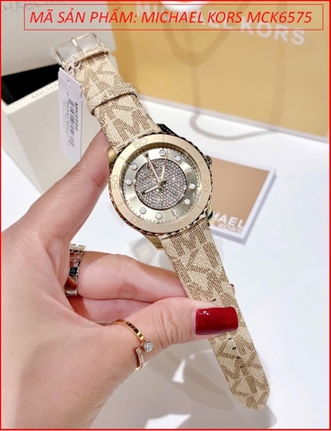 Đồng hồ Nữ Michael Kors Runway Mặt Tròn Vàng Gold Dây Da Nâu (40mm)