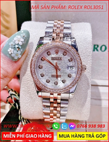 Đồng Hồ Nữ Rolex Siêu Cấp F1 Automatic Đính Đá Dây Demi Rose Gold (31mm)