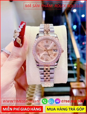 Đồng Hồ Nữ Rolex F1 Automatic Datejust Mặt Vàng Đính Đá Dây Demi (31mm)