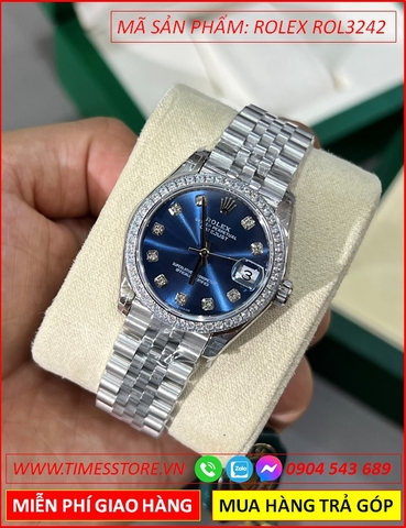 Đồng Hồ Nữ Rolex F1 Automatic Mặt Xanh Đính Đá Dây Kim Loại (31mm)