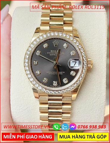 Đồng Hồ Nữ Rolex F1 Mặt Đen Đính Đá Dây Full Vàng Gold (31mm)