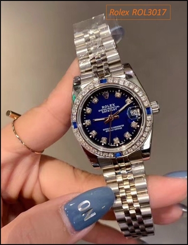 Đồng hồ Nữ Rolex siêu cấp mặt Xanh 4 hạt Ruby màu Xanh (32mm)