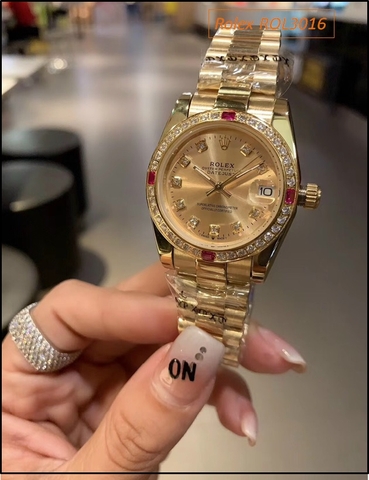 Đồng hồ Nữ Rolex siêu cấp Vàng Full Gold 4 hạt Ruby màu Đỏ (32mm)