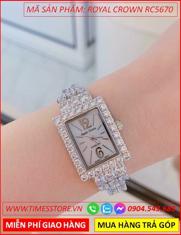 Đồng hồ Nữ Royal Crown Jewelry Mặt Chữ Nhật Full Đá Swarovski (28mm)