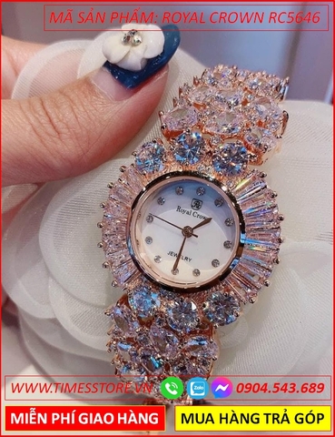 Đồng hồ Nữ Royal Crown Jewelry Full Đá Swarovski Rose Gold (36mm)