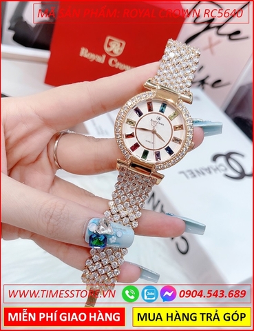 Đồng hồ Nữ Royal Crown Jewelry Full Đá Swarovski Rose Gold (36mm)