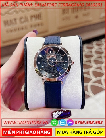 Đồng Hồ Nữ Salvatore Ferragamo Minuetto Mặt Đen Dây Da Xanh (36mm)