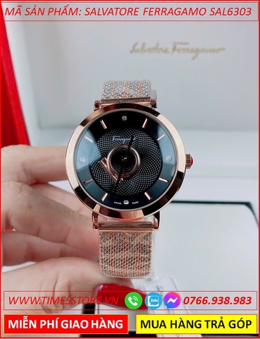 Đồng Hồ Nữ Salvatore Ferragamo Minuetto Mặt Đen Dây Lưới Demi Rose Gold (35mm)