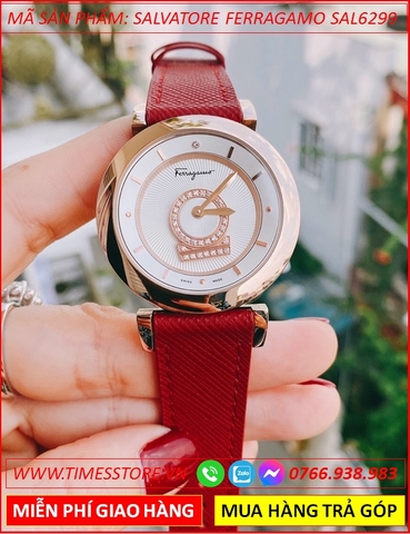 Đồng Hồ Nữ Salvatore Ferragamo Minuetto Mặt Trắng Dây Da Đỏ (36mm)