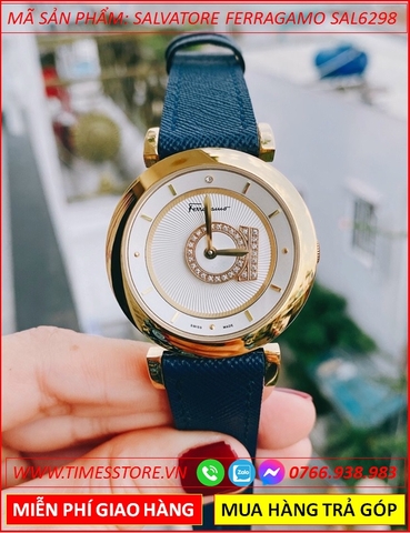 Đồng Hồ Nữ Salvatore Ferragamo Minuetto Mặt Trắng Dây Da Xanh Navy (36mm)