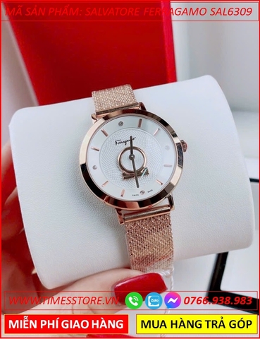 Đồng Hồ Nữ Salvatore Ferragamo Minuetto Mặt Trắng Dây Lưới Rose Gold (35mm)