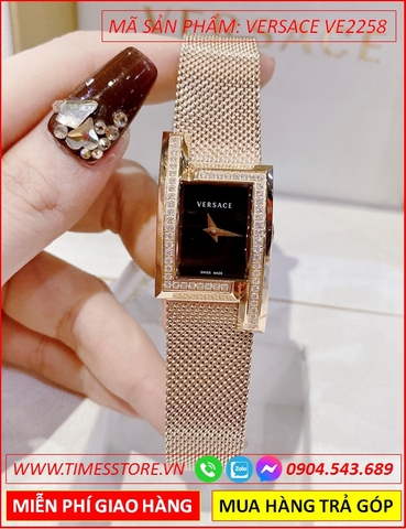 Đồng hồ Nữ Versace Greca Icon Mặt Đen Dây Mesh Lưới Rose Gold (21x39mm)