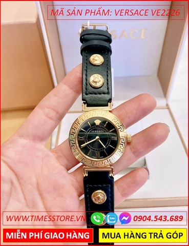 Đồng hồ Nữ Versace Tribute Vàng Gold Mặt Đen Dây Da Đen (35mm)