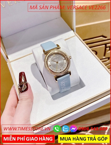 Đồng hồ Nữ Versace V Motif Mặt Tròn Vàng Gold Dây Da Xanh (36mm)