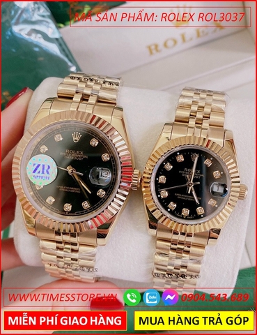 Đồng hồ Cặp đôi Rolex siêu cấp mặt Đen Khía Vàng Full Gold Luxury (32-41mm)