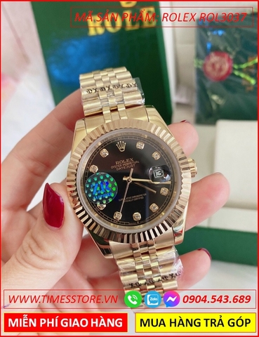 Đồng hồ Nam Rolex siêu cấp mặt Đen niềng khía Vàng Gold Luxury (41mm)