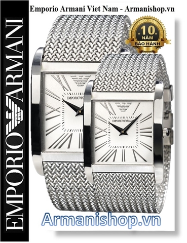 ⌚️Đồng Hồ Cặp đôi Emporio Armani Mặt Vuông Dây Lưới Mesh AR2014-AR2015