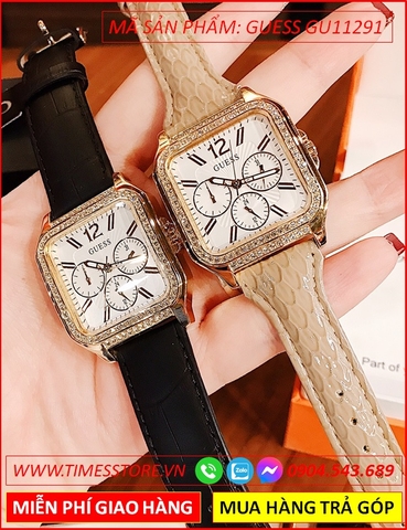 Set Đồng hồ Nữ Guess Mặt Vuông Đính Đá Swarovski Dây Da Rắn (35mm)