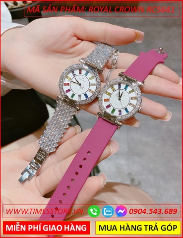 Đồng hồ Nữ Royal Crown Jewelry Full Đá Swarovski Silicone Tím (36mm)