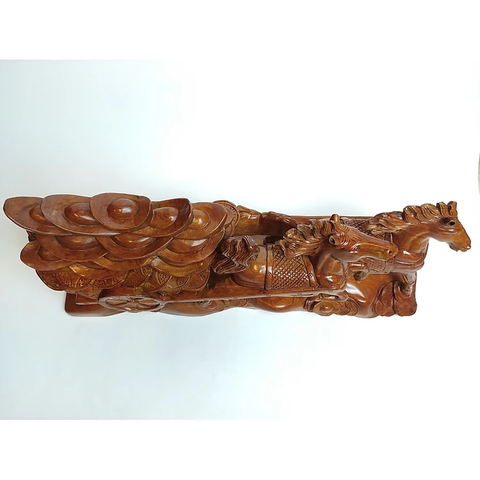 Đôi ngựa gỗ - Đôi ngựa kéo xe tiền - Đôi ngựa gỗ hương - Song mã kéo xe tiền