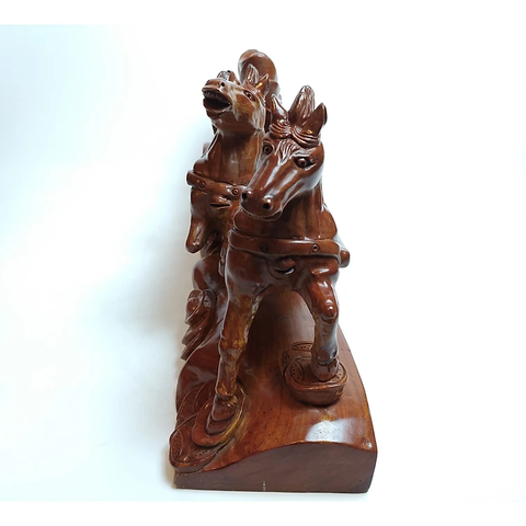 Đôi ngựa gỗ - Đôi ngựa kéo xe tiền - Đôi ngựa gỗ hương - Song mã kéo xe tiền
