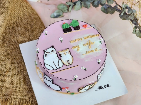 Bánh sinh nhật vẽ bé mèo
