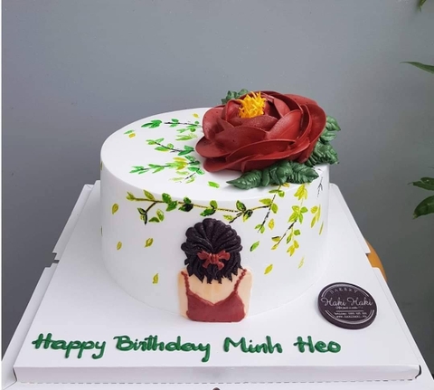 Bánh kem hoa và cô gái tặng bạn