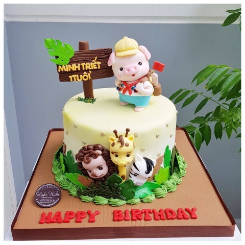 Bánh fondant bé tuổi heo và các con vật bé yêu