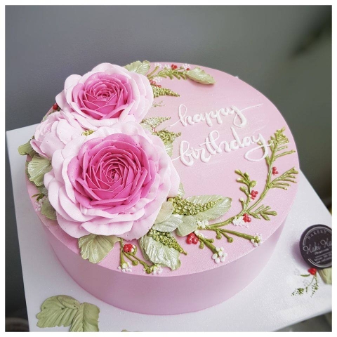Bánh sinh nhật hoa mẫu đơn màu hồng