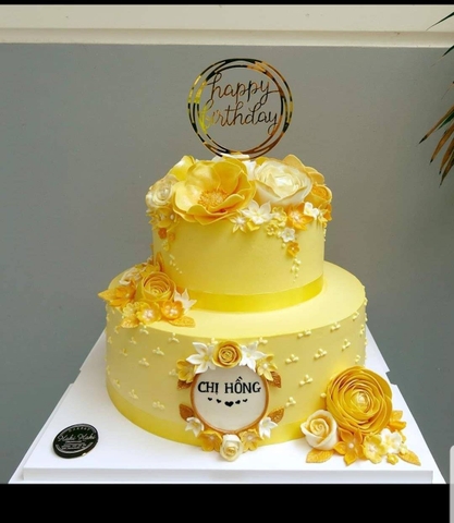 Bánh sinh nhật 2 tầng chủ đề hoa màu vàng