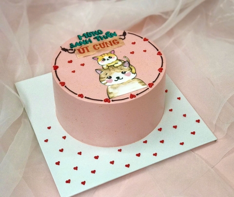 Bánh kem vẽ mèo mừng sinh nhật Út Cưng