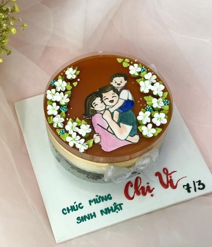 Flan gateaux vẽ hình gia đình