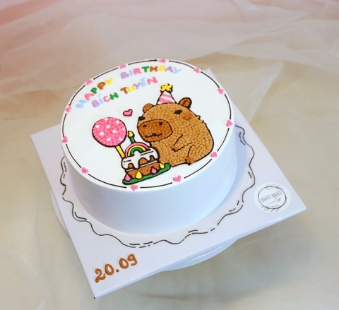 Bánh kem vẽ hình Capybara mừng sinh nhật Nhã Ngân