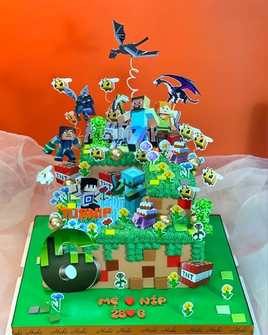 Bánh sinh nhật trang trí in hình giấy ảnh chủ để Minecraft