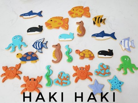 Set cookies vẽ hình các con vật biển, chủ đề biển, đại dương