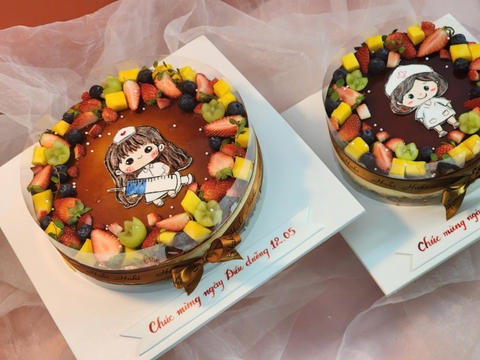 Bánh Flan gateaux trang trí vẽ hình mừng ngày điều dưỡng